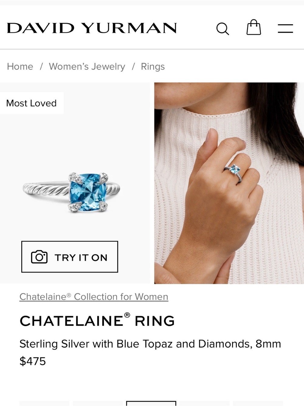 David Yurman Blue Cushion Gemstone Ring with Twisted Silver Band. Worn 3 times - Picture 6 of 7